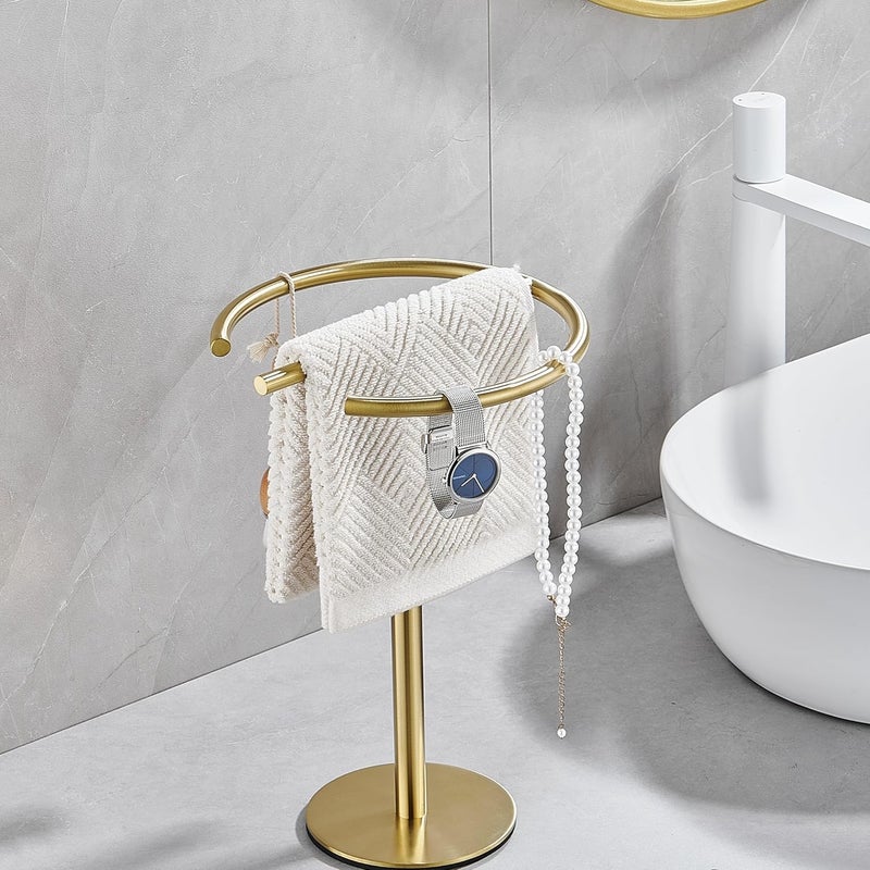 BTHRMHW Hand Towel Holder Stand,13 Inch Free-Standing Towel Rack Brushed Gold, SUS304 Stainless Steel Towel Bar Rack Stand, Tower Bar for Bathroom Kitchen Vanity Countertop - Image 2